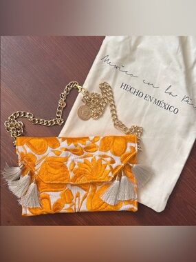 Mexico En La Piel Floral Embroidered Tassel Clutch Crossbody Mini Handbag Mango